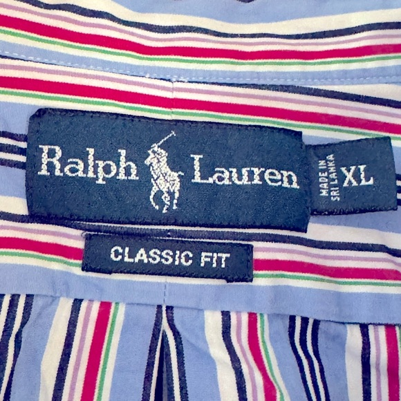 Polo Ralph Lauren Men’s XL Classic Fit Red White‎ Blue Stripe Long Sleeve Shirt - Picture 2 of 5